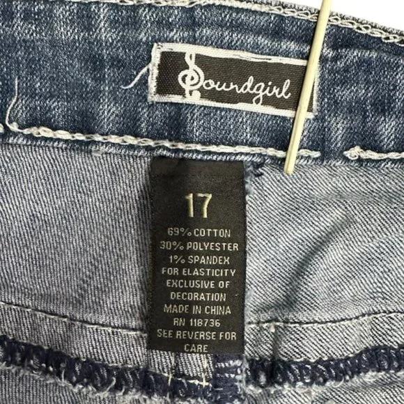 Soundgirl Jeans Juniors 17 Blue Bootcut Studs Bling Thick Stitch Fluer De Lis - Picture 4 of 16